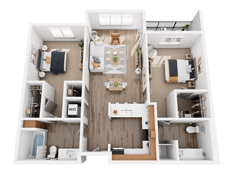 Floor plan for 2 beds, 2 baths, 998 sqft